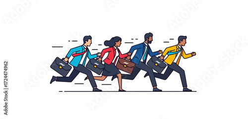 Business people running with briefcases racing in a competition for success illustrating career drive and corporate achievement perfect for business blogs.