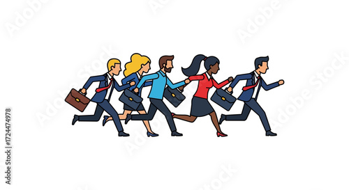 business people running with briefcases racing in a hurry representing deadlines competition success and corporate speed ideal for illustrating teamwork