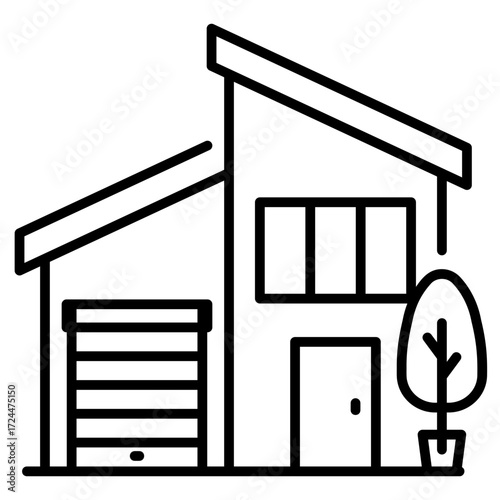 Modern House with Garage Line Icon