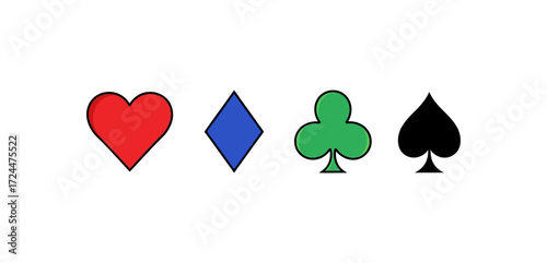 card suits hearts diamonds clubs and spades symbols representing poker suits used in casino games gambling and for fortune telling.