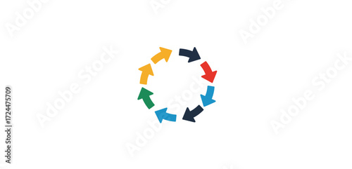 Circular process diagram with colorful arrows symbolizing continuous improvement and teamwork ideal for business presentations and workflow optimization.