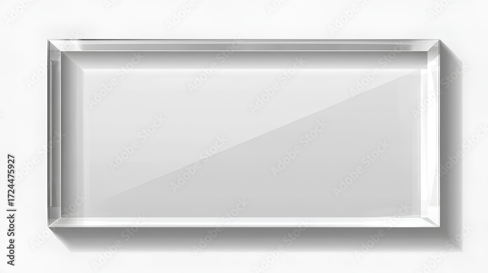 Fototapeta premium Acrylic glass panel on white background. Realistic glossy plate with light glare and shadow. Clear rectangle frame template for design. Isolated illustration. Stock Illustration