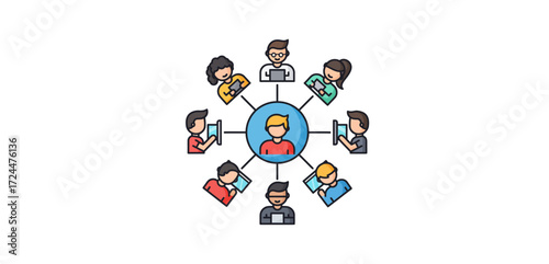connected people networking on digital devices representing global communication enhancing collaborative innovation suitable for tech website
