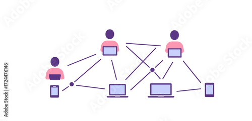 connected network concept professionals collaborating linked devices promoting digital communication online collaboration modern technology integration