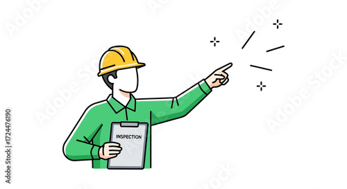 construction inspection pointing an inspector in a hardhat holding a clipboard pointing towards something during inspection symbolizing safety checks