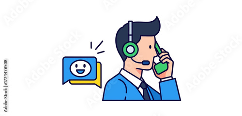 Customer service agent providing support on call wearing a headset in a modern office assisting with communication and problem solving efficiently.