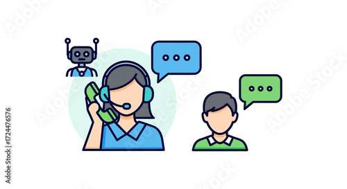 Customer service representatives support chat with ai chatbot offering assistance and resolving inquiries demonstrating efficiency and support solutions.