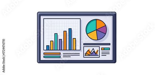 data analysis dashboard displaying bar chart and pie chart visualizing business trends for data-driven decision making and corporate presentations.
