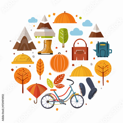 Autumnal Adventure A Circular Collage of Fall Icons and Outdoor Fun