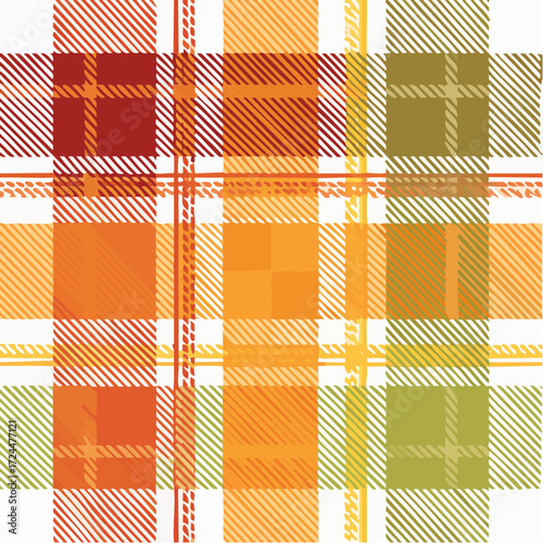 Warm autumn plaid pattern design featuring classic tartan squares in a cozy fall color palette, perfect for seasonal backgrounds and textile themes and decorative projects