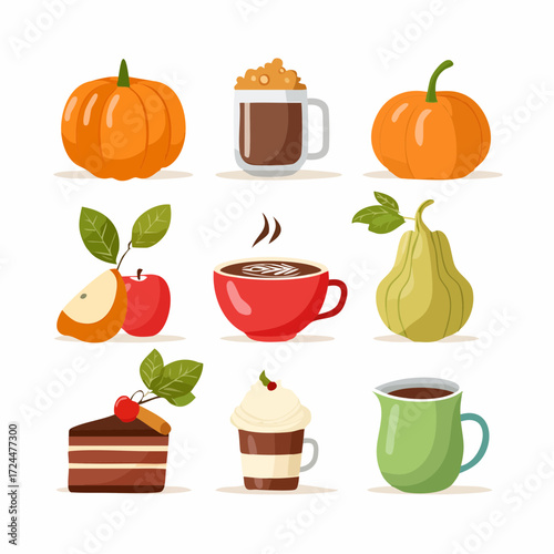 Fall Harvest Delights A Collection of Pumpkin, Apple, Coffee, and Dessert Icons