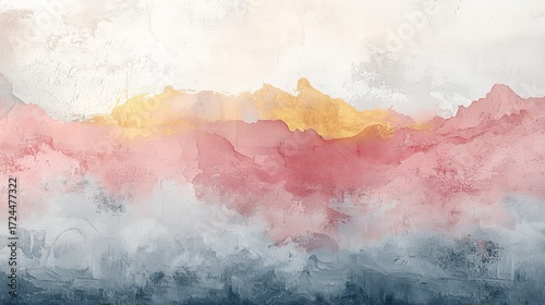 Stunning abstract landscape art with serene pink mountains and golden highlights