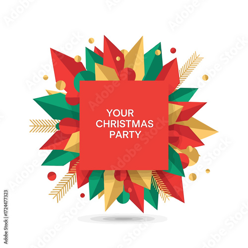 Festive Christmas Party Invitation with Geometric Holiday Decorations and Square Frame