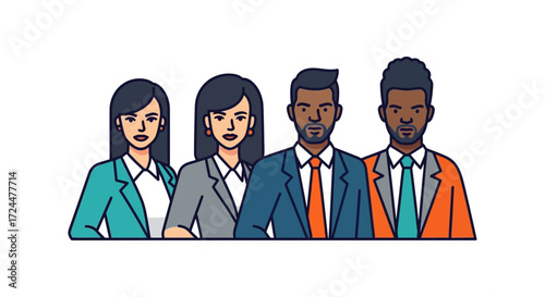 diverse professionals in suits showcasing corporate teamwork  unity promoting workplace diversity  inclusion ideal for hr or diversity campaigns