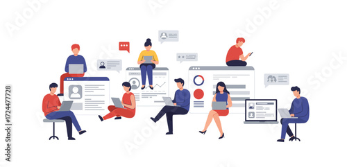 diverse team connecting online collaborating remotely on laptops and tablets fostering digital communication and modern workplace collaboration