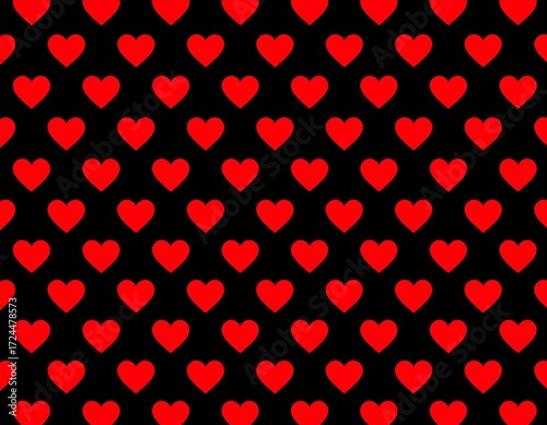Red hearts on black background, repeating pattern