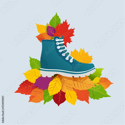 Autumnal Footwear Stylish Boots Amidst Colorful Fall Leaves