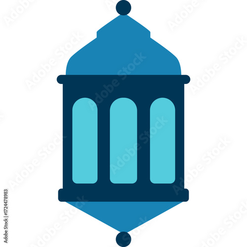 Blue Islamic lantern illustration with rounded top, perfect for night festival decoration, Ramadan kareem greeting, and Islamic celebration design.
