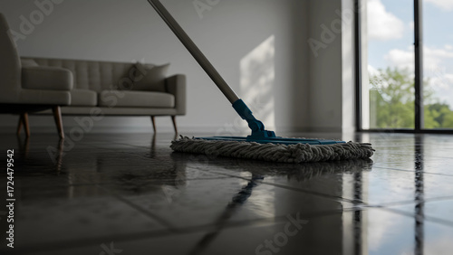 Wallpaper Mural Mop cleaning gleaming floor in modern living room. Torontodigital.ca