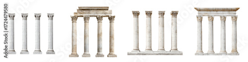 Ancient Greek and Roman Columns Isolated on White
