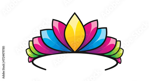 Colorful Tiara Illustration A Vibrant Crown with Rainbow Petals for Celebration and Joy