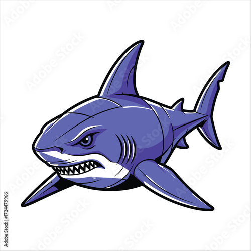 Cartoon Shark Mascot with Fierce Expression and Bold Outline