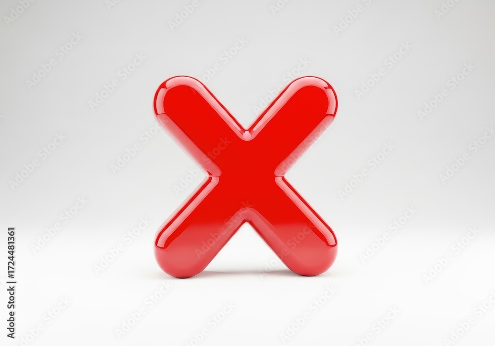 Obraz premium 3D Rendered Red X Mark Icon with Shiny Glossy Surface on a White Background