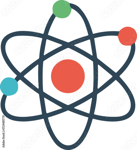 Modern Flat Atom Structure Model With Orbiting Electrons Illustration