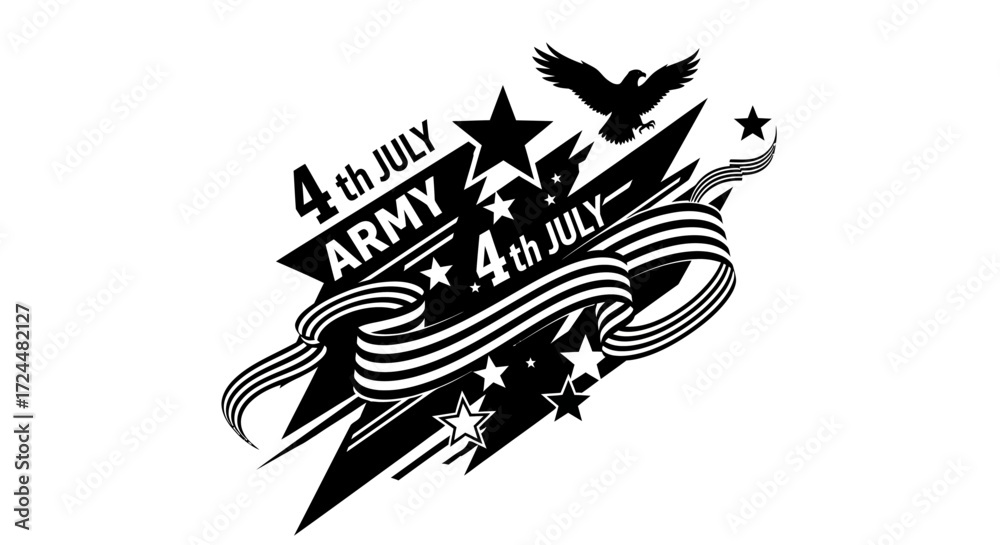 Fototapeta premium Patriotic Army 4th of July Celebration Emblem with Eagle and Stars Decoration