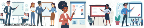 Business Team Presentation and Training with Whiteboard Illustration