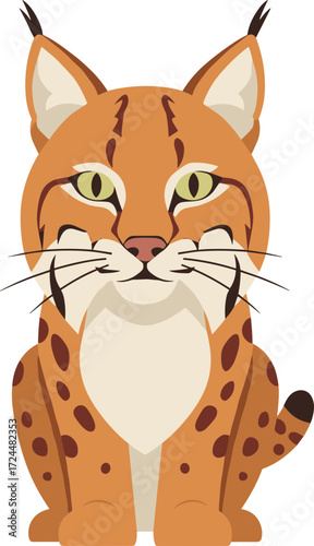 Flat Illustration of Cute Brown Lynx with Spots, Ears, and Whiskers