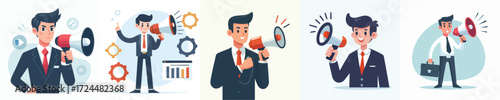 Businessman Holding Megaphone for Announcement Illustration