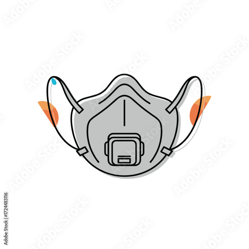 A protective respirator mask with a filter and adjustable straps for respiratory protection.