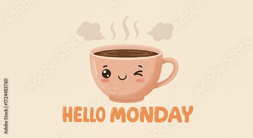 Cute coffee cup hello monday graphic