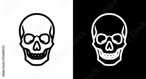 The Contrast of Mortality: Minimalist representation of a skull in two different versions. The dark and light skulls, conveying a bold artistic statement of life's ephemerality
