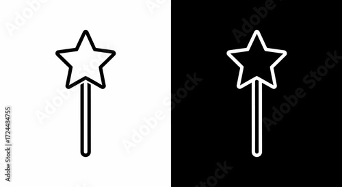 Magical Wand Silhouette: An artistic black and white illustration of a star-shaped wand with the contrasting backgrounds highlighting the wand's elegance and enchantment.