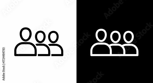 Minimalist Crowd Icon: A stark, minimalist crowd icon, showcasing unity and collective identity against both a monochrome and inverse background, a symbol of belonging and togetherness.