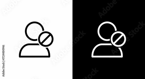 Forbidden Access Icon: Simple graphic depicts denial and rejection concept, featuring a figure overlaid by a forbidden symbol, showcasing clear message communication in black and white