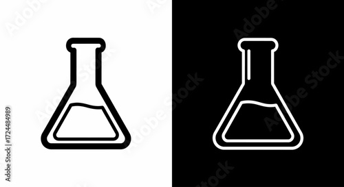Chemical Beaker Icon: A simple yet elegant line drawing of a chemical beaker filled with liquid, designed for both black and white presentations.