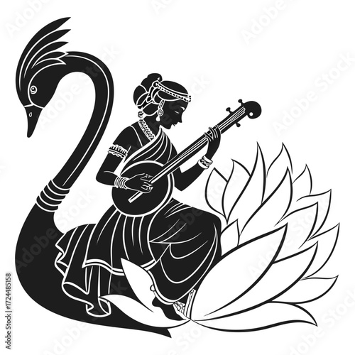 indian warrior with sword and spear