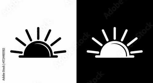 Sunrise and Sunset Symbol: Two minimalistic, contrasting logos depicting the sun rising or setting. These simple and versatile designs are ideal for use across various creative projects.
