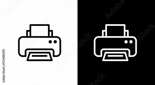 Printer Icon: Modern and minimalist design featuring a sleek printer icon, perfect for illustrating digital and technological concepts on a monochrome backdrop.