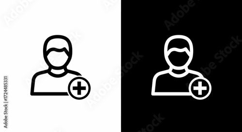 Add User Icon: A minimalist and versatile user icon, presented in both dark and light modes, symbolizes connection and expansion in a sleek and modern design.