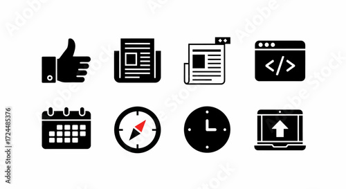 Icons: Diverse digital icons arranged meticulously, showcasing essential functions and visual clarity, ready for versatile application.