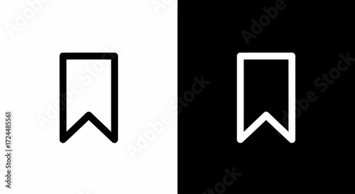 Bookmark Icon: Two stylized bookmark icons stand out against contrasting backgrounds, one in pristine white and the other in a deep black, offering a versatile design concept for digital interfaces.