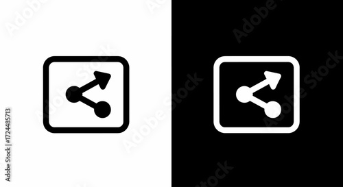 Share Icon in Black and White: Clean and minimalistic share icon, rendered in monochrome. The illustration presents a share icon, conveying a message of easy sharing, social connectivity.