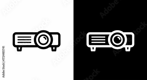 Projector Icon: A sleek and modern projector icon, presented in both black and white versions, suitable for digital design and adaptable to any presentation style. 