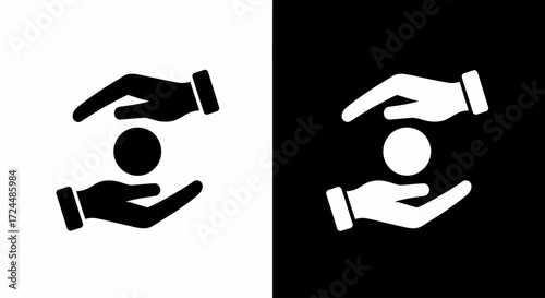 Financial Guidance: Two hands cupping a sphere symbolizing financial guidance. Illustrated in bold contrast against a monochromatic backdrop, highlighting themes of security and investment.