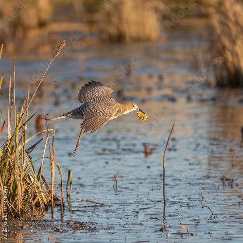 great blue heron in the marsh