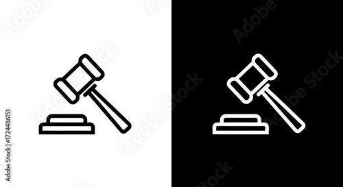 Justice Hammer: A graphic representation of justice, symbolizing law, authority, and decision-making. This elegant, modern icon captures the essence of legal proceedings.